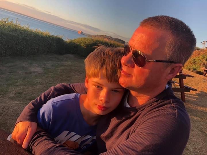 Dad &amp; Felix hug Colwell Bay 2020